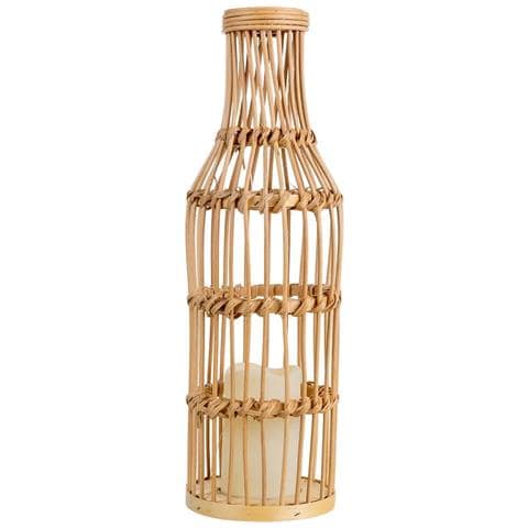 Vaso In Rattan Intrecciato Con Candela Naturale A Batteria, D14x44,5h Cm - Foto 2