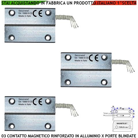 Sensori Magnetici Corrazzati In Alluminio Fori Di Fissaggio Tre Pezzi Per Porte Ferro Contatti Allarme Reed Nc Sensibi - Foto 1
