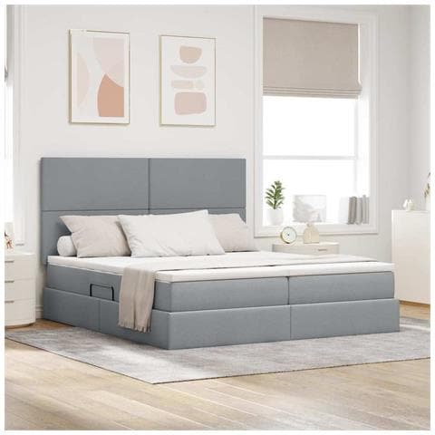 Letto con testiera Grigio chiaro 180 x 200 cm Tessuto - Foto 2