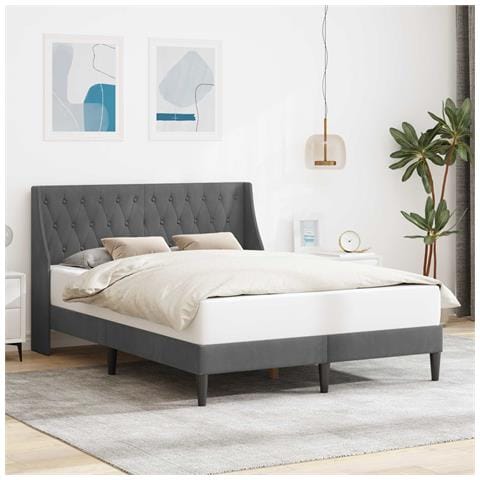 Struttura del letto Grigio Scuro 153 x 203 cm Velluto - Foto 2