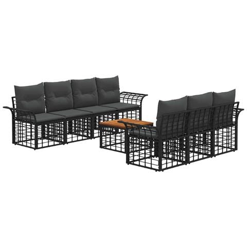 Set di divani da esterno 8 pz Nero e Grigio scuro polyrattan - Foto 1