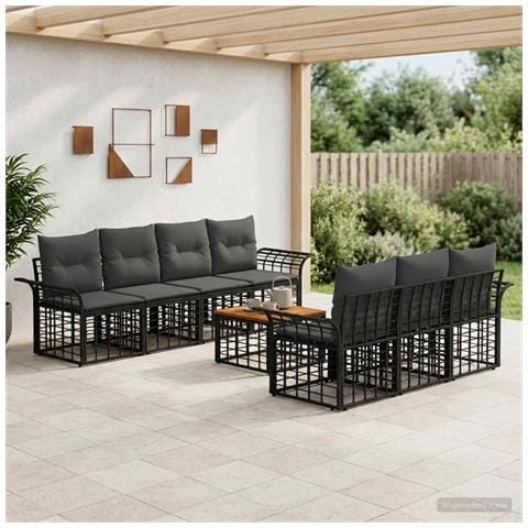 Set di divani da esterno 8 pz Nero e Grigio scuro polyrattan - Foto 9