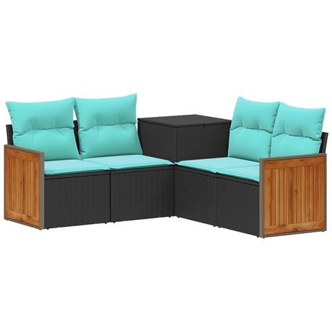 Set di divani 5 pz Nero e Blu Rattan sintetico e Acciaio - Foto 1