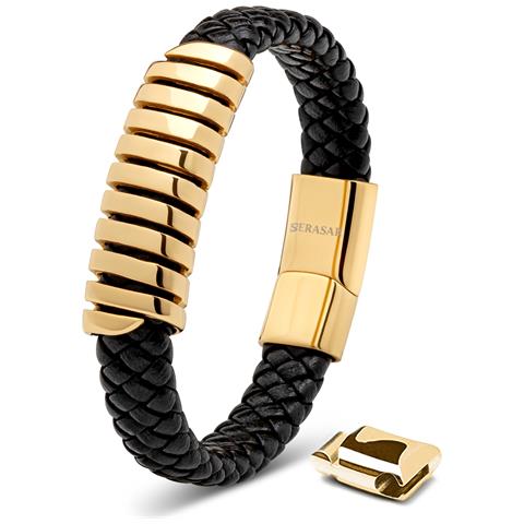 Bracciale in Pelle per Uomo ""Helix"" 17cm Oro - Foto 1