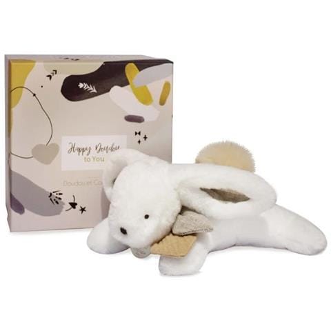 Coniglio Peluche -25 Cm - Bianco / Sabbia - Coniglio Con Pompon Naturale - Confezione Regalo - Happy Wild - Happy Doudou To You - Foto 1