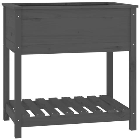 Fioriera Con Mensola Grigia 82,5x54x81cm In Legno Massello Pino - Foto 2