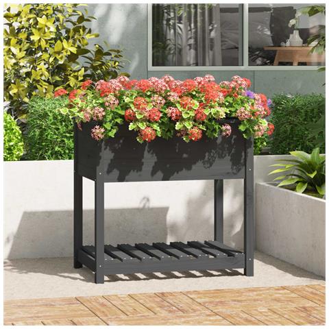 Fioriera Con Mensola Grigia 82,5x54x81cm In Legno Massello Pino - Foto 1