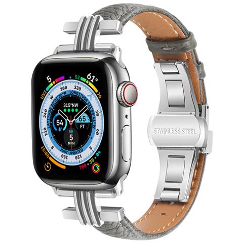 Cinturino Per Apple Watch 38/40/41mm In Pelle Con Chiusura Pieghevole, Grigio - Foto 2
