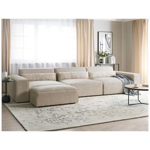 Divano Modulare 3 Posti Hellnar Velluto Beige Chiaro Con Ottomana - Foto 1