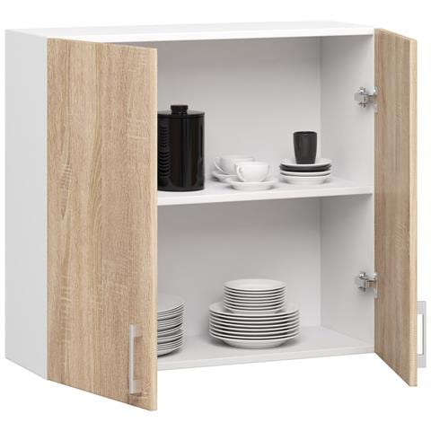 Mobile da cucina pensile LIMA, 2 ante, 80x30,5x72 cm, Colore Bianco e Sonoma Quercia - Foto 2