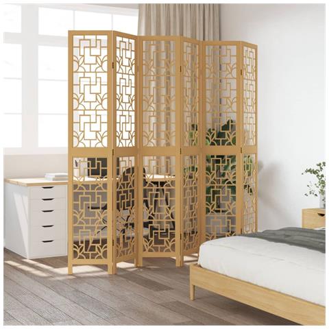 Divisorio Ambienti 6 Pannelli Marrone Legno Massello Paulownia - Foto 3