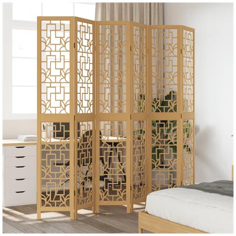 Divisorio Ambienti 6 Pannelli Marrone Legno Massello Paulownia - Foto 1