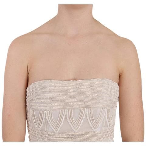 Miniabito Corto In Seta Con Perline Beige - It40-s - Foto 5