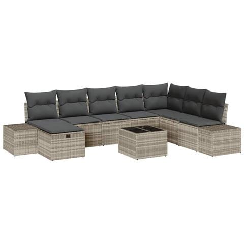 Set Divano da Giardino 9 pezzi con Cuscini Grigio Chiaro Rattan Sintetico - Foto 1