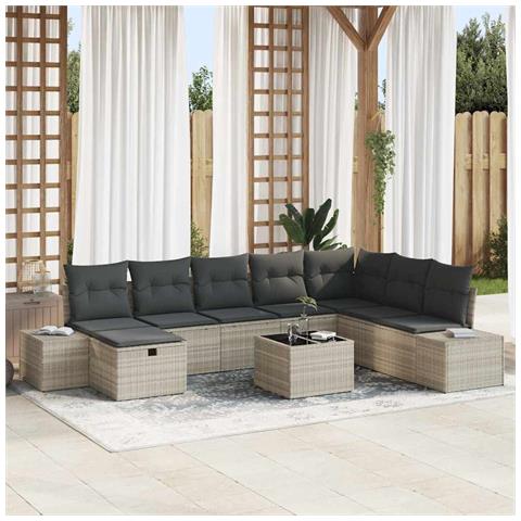 Set Divano da Giardino 9 pezzi con Cuscini Grigio Chiaro Rattan Sintetico - Foto 2