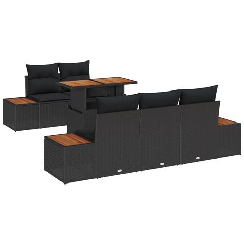 Set da Pranzo Giardino 6 Pezzi con Cuscini Rattan Nero Acacia - Foto 1