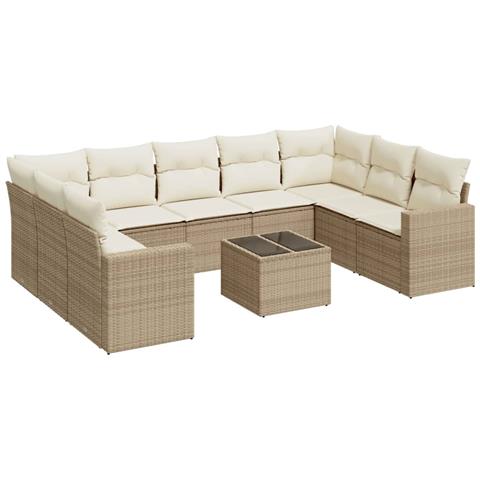 Set Divano da Giardino 10 pz con Cuscini Beige in Polyrattan - Foto 1