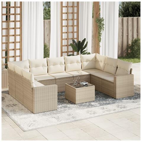 Set Divano da Giardino 10 pz con Cuscini Beige in Polyrattan - Foto 2