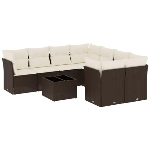 Set Divani da Giardino 9pz con Cuscini Marrone in Polyrattan - Foto 1