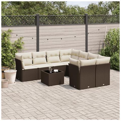 Set Divani da Giardino 9pz con Cuscini Marrone in Polyrattan - Foto 2