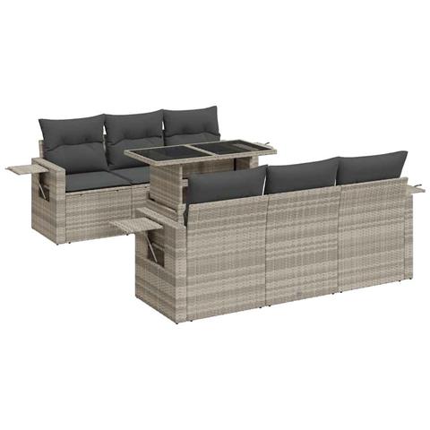Set Divani da Giardino 7pz con Cuscini Grigio Chiaro Polyrattan - Foto 1
