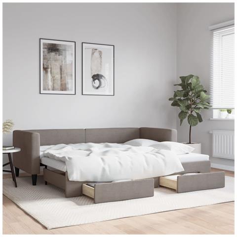Divano Letto Estraibile con Cassetti Tortora 80x200 cm Tessuto - Foto 2