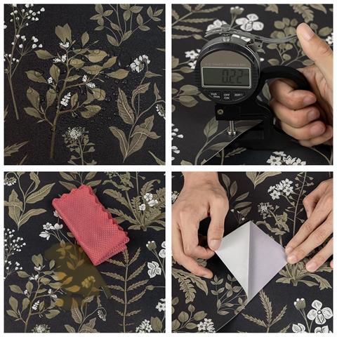 Pellicola Autoadesiva Nera Opaca Carta Da Parati Con Motivo Floreale 44x300 Cm - Foto 2