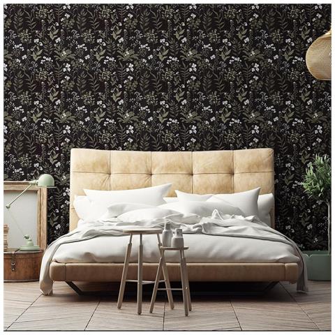 Pellicola Autoadesiva Nera Opaca Carta Da Parati Con Motivo Floreale 44x300 Cm - Foto 8