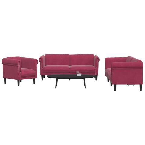 Set di Divani 3 pz Rosso Vino in Velluto - Foto 2