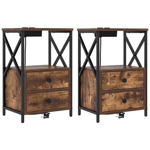 Comò con stazione di ricarica con cassetto 2 pcs Rovere fumo - Foto 1