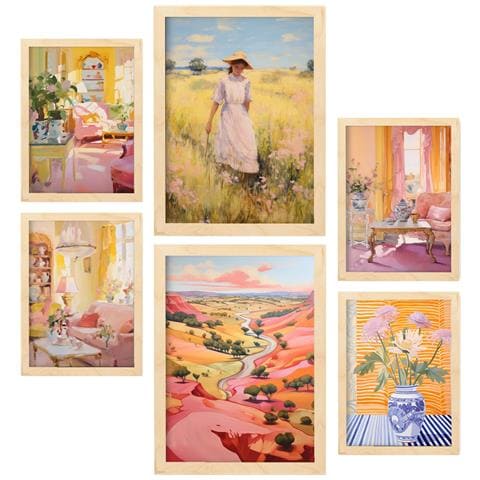 Set Di 6 Stampe Bellezza Di Campagna In Versatili Dipinti Decorativi Estetici Per Il Tuo Soggiorno, Camera Da Letto E Casa A3 & A4 Telaio In Legno Chiaro - Foto 1