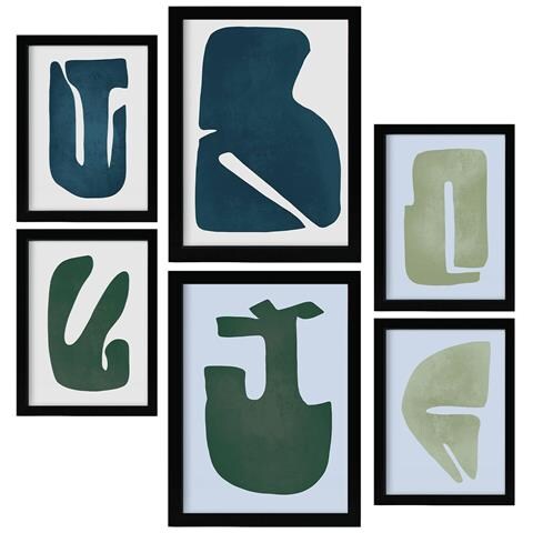Set Di 6 Stampe Ottima Abilità Nella Forma Astratta, Dipinti Decorativi Estetici Per Il Tuo Soggiorno Di Casa A3 & A4 Cornice Nera - Foto 1