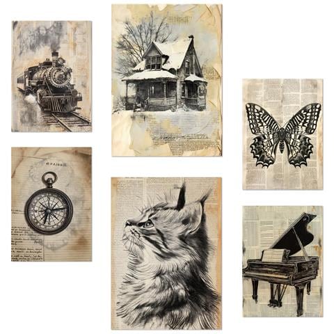 Set Di 6 Stampe Stile Di Vita Vintage Con Illustrazioni Di Design Per Decorare Le Pareti Della Tua Casa, Ufficio, Negozio E Attività Commerciale A3 & A4 Senza Cornice - Foto 1