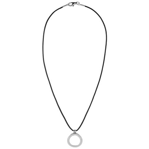 Girocollo In Argento Sterling 925 Con Foro In Pelle Nera - Foto 1