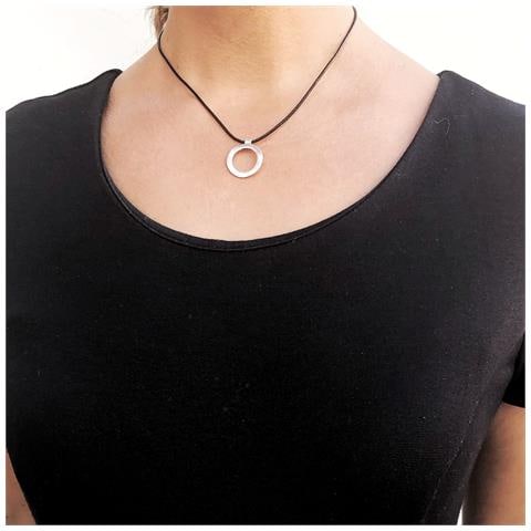 Girocollo In Argento Sterling 925 Con Foro In Pelle Nera - Foto 2