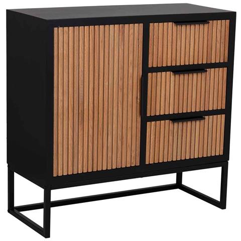 Credenza Con 1 Anta E 3 Cassetti In Legno E Metallo 80x34x80h Cm - Foto 1