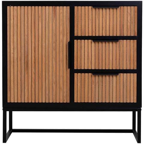 Credenza Con 1 Anta E 3 Cassetti In Legno E Metallo 80x34x80h Cm - Foto 2
