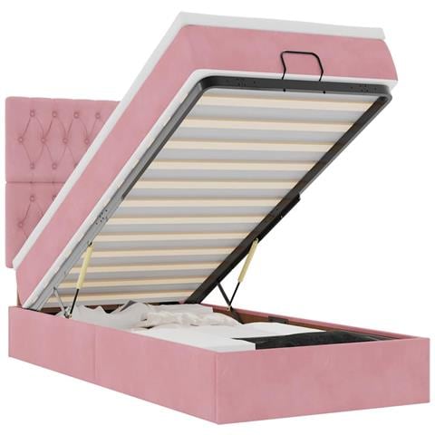 Struttura Letto Pouf con Materassi Rosa 90x190 cm in Velluto - Foto 1