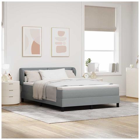 Letto a molle con materasso Grigio chiaro 140 x 190 cm Tessuto - Foto 2