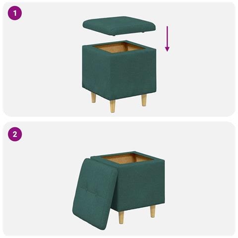 Pouf contenitore Verde Scuro 40 x 40 x 45 cm Tessuto - Foto 9
