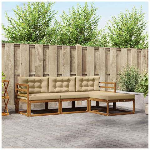Set di divani da esterno con cuscino 4 pcs Naturale e Beige - Foto 2