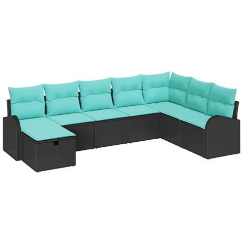 Set Divano da Giardino con cuscino 8 pcs Nero Poly Rattan - Foto 1