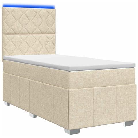 Letto Box Spring LED con Materasso Crema 90 x 200 cm Tessuto - Foto 1