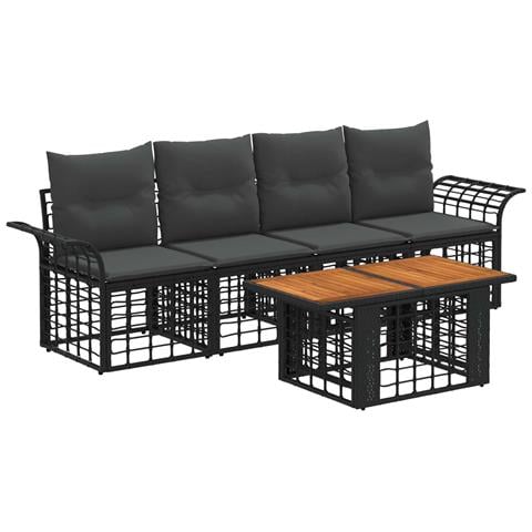 Set Divano da Giardino 5 pz Nero e Grigio scuro polyrattan - Foto 1