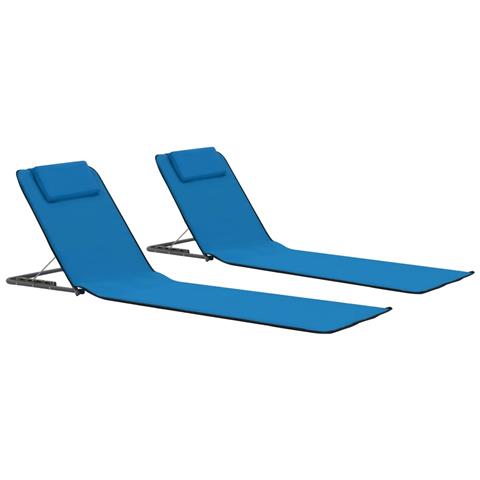 Lettini Da Spiaggia Pieghevoli 2 Pz In Acciaio E Tessuto Blu - Foto 1