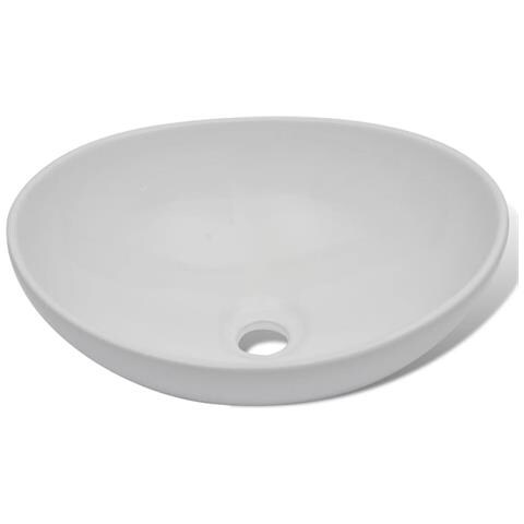 Lavello Bagno Con Miscelatore In Ceramica Ovale Bianco - Foto 10