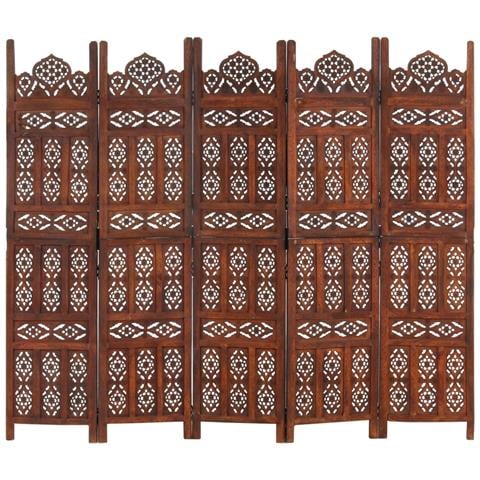 Divisorio 5 Pannelli Intaglio Marrone 200x165 Cm Mango Massello - Foto 7