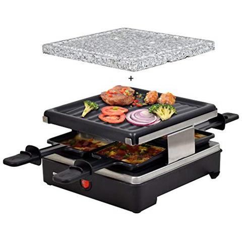 Chef-grill rac-600w brienz Raclette Antiaderente E Piastra Naturale (pietra Calda) Per 4 Persone, Design In Acciaio Inox - Foto 1
