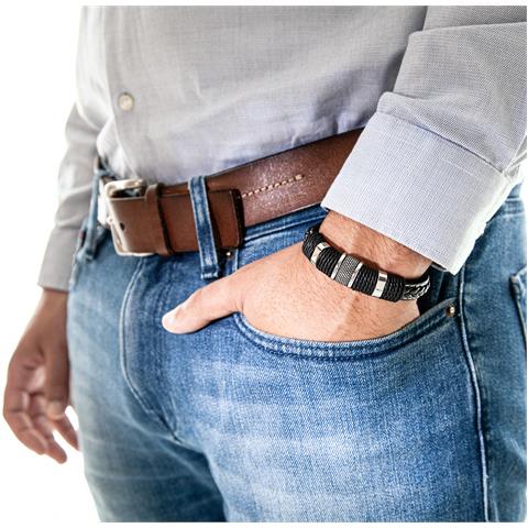 Bracciale da Uomo in Pelle, ""Ring"", 23cm, Argento - Foto 2