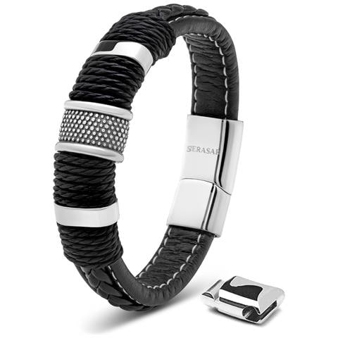Bracciale da Uomo in Pelle, ""Ring"", 23cm, Argento - Foto 1